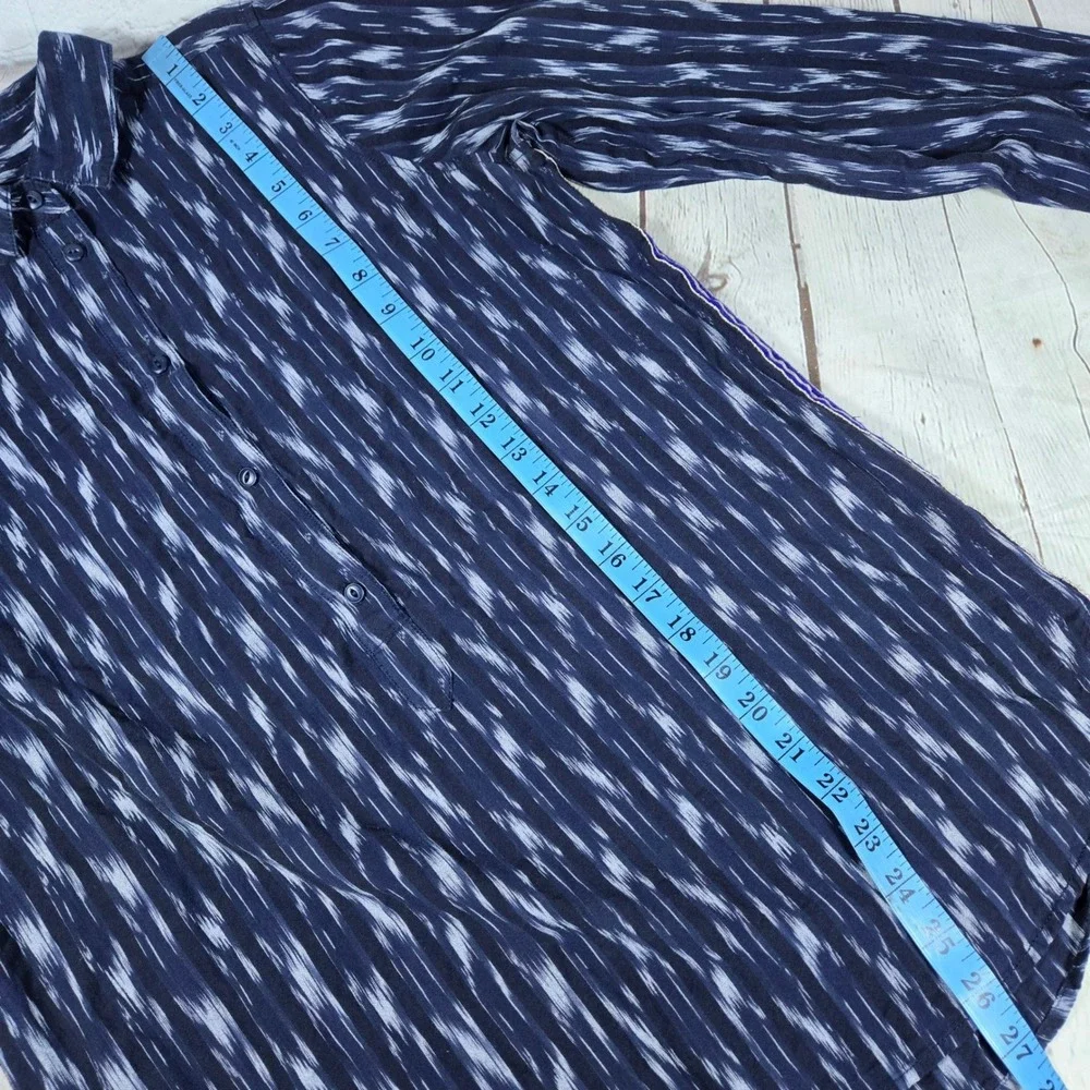 J.Crew Womens Blue Ikat Cotton Popover Shirt Side‎ Stripe C7188 Size 6